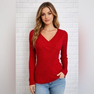 Love By Design V-neck Ribbed Red Sweater/size L